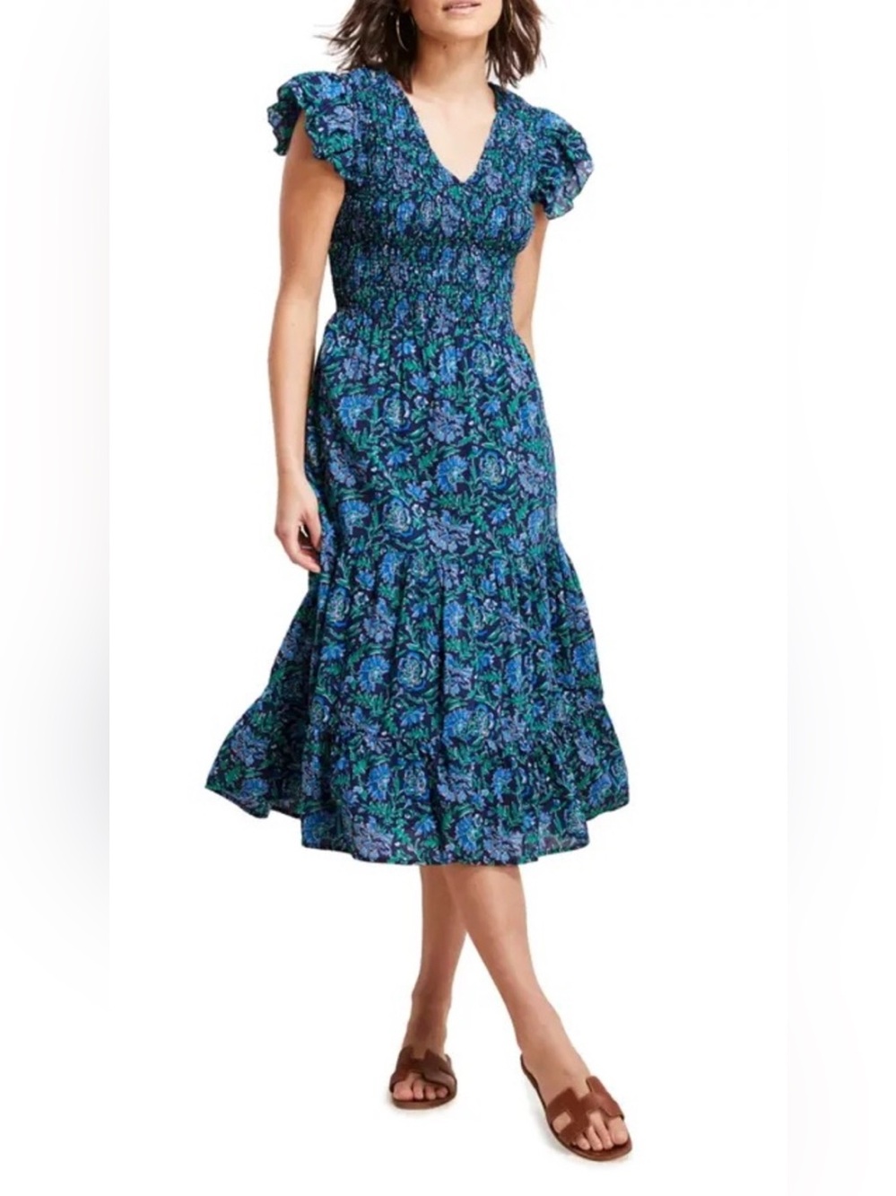 Vineyard Vines Floral V-Neck  Midi Dress  Modal Cotton XXS-XS (no Size Label)